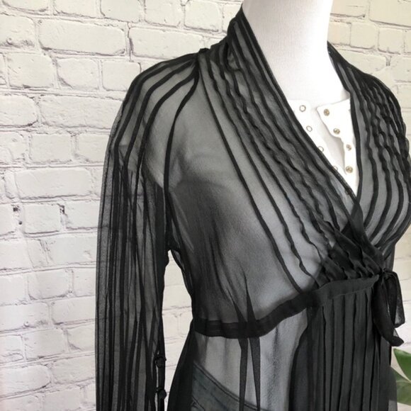 ROBERT RODRIGUEZ BLACK SILK SHEER WRAP BLOUSE 6 - Picture 3 of 9